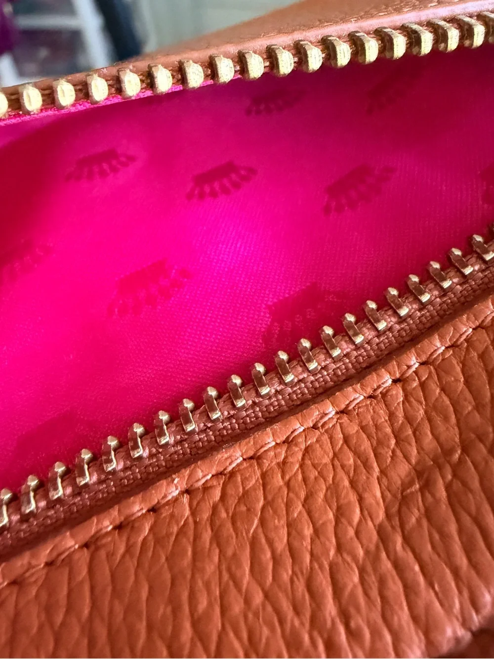 Juicy Couture Cognac Leather Zip-Around Wallet with Gold Studs
